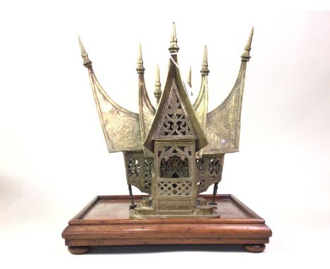 INDONESIA / SUMATRA, SOUTH EAST ASIAN BRASS INCENSE BURNER MODELLED AS A BUILDING, LATE 19TH / EARLY 20TH CENTURY sectional, 