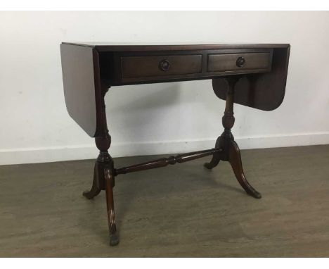 REPRODUCTION MAHOGANY SOFA TABLE, on turned supports72cm x 143cmGood overall condition , no obvious damage.