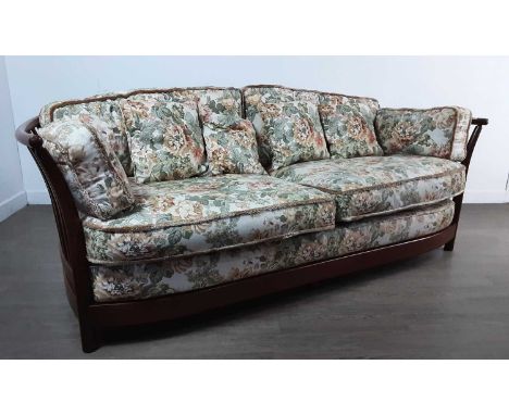 ERCOL RENAIASSANCE SOFA with floral cushions194cm wide