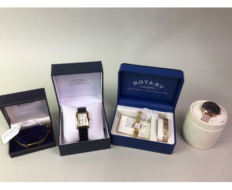 ROTARY, TANK STYLE GENT'S WRIST WATCH, ALONG WITH FURTHER WRIST WATCHES the tank style watch with an alligator leather effect