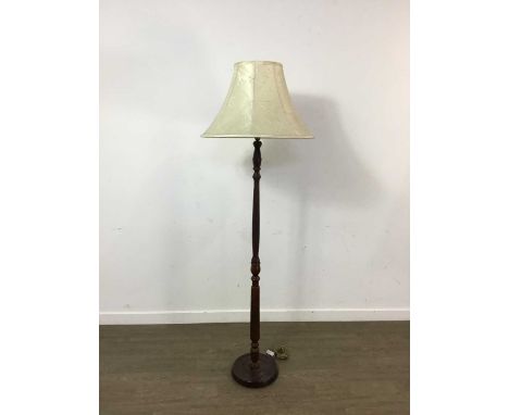 REPRODUCTION MAHOGANY STANDARD LAMP, with shade172cm highLamp and shade in reasonable overall condition,  we are unable to co