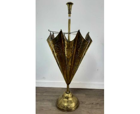 BRASS STICK/UMBRELLA STAND, modelled in the form of an umbrella, on circular base107cm high