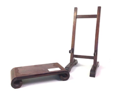 GROUP OF CHINESE HARDWOOD STANDS, including a scroll end example, others of circular form and further standsscroll end exampl