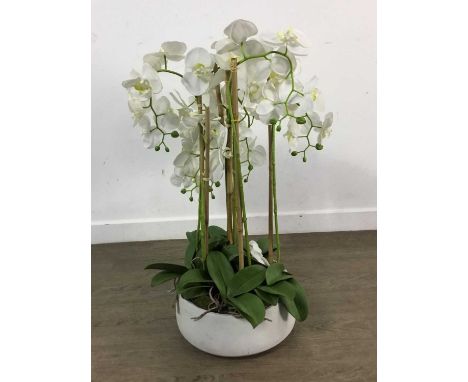 ARTIFICIAL ORCHID IN PLANTER, ALONG WITH THREE  FLOOR VASES the floor vases glass and ceramicOrchid 80cm highQty: 4