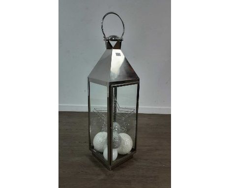 CONTEMPORARY FLOOR LANTERN, BY JOHN LEWIS of square form with loop handle to top100cm high