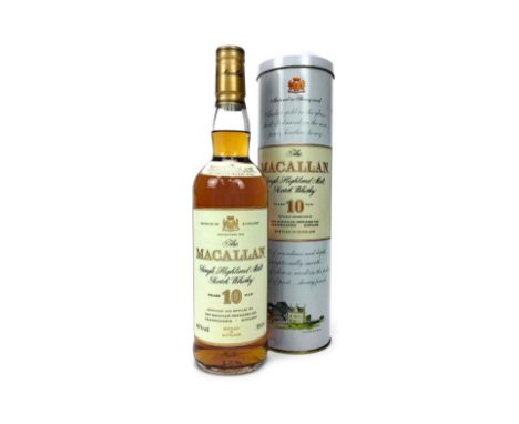 MACALLAN 10 YEARS OLD Single Malt Scotch Whisky Matured in sherry wood. 70cl, 40% volume, in tin.