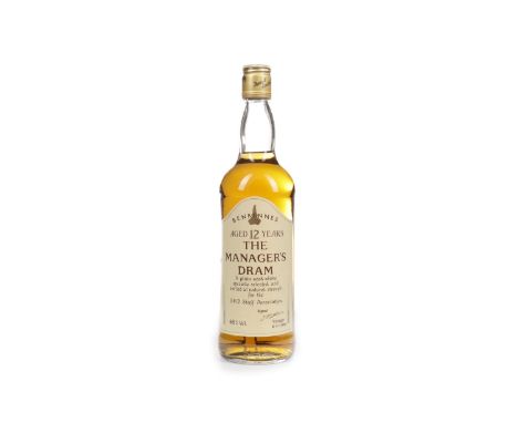 BENRINNES MANAGERS DRAM AGED 12 YEARS Single Malt Scotch Whisky Signed 2 November 1988. No capacity stated, 63% volume.