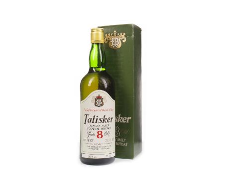 TALISKER 8 YEARS OLD 26 2/3 FL.OZ Single Malt Scotch Whisky 26 2/3 fl.oz (75.7cl), 80° proof, in carton.