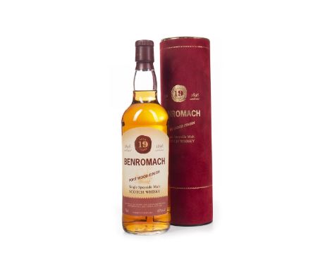 BENROMACH AGED 19 YEARS PORT WOOD FINISH Single Malt Scotch Whisky One of 2000 bottles. 70cl, 45% volume, in tube.