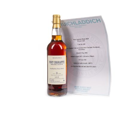 PORT CHARLOTTE PRIVATE CASK AGED 15 YEARS Single Malt Scotch Whisky Filled into sherry quarter cask no. 150 on 17th May 2002.