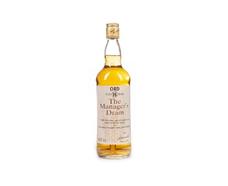 ORD MANAGERS DRAM AGED 16 YEARS Single Malt Scotch Whisky Matured in a refill cask, signed 20 June 1991. No capacity stated, 