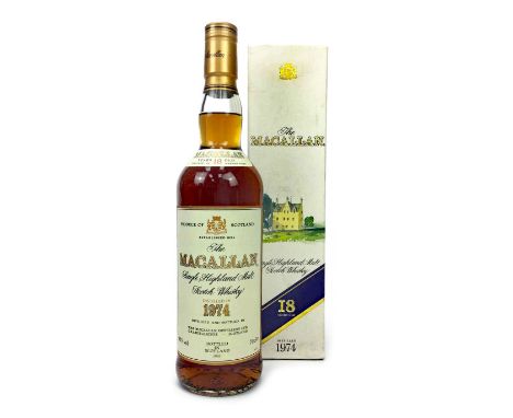 MACALLAN 1974 18 YEARS OLD Single Malt Scotch Whisky Matured in sherry wood, bottled 1993. 70cl, 43% volume, in carton.