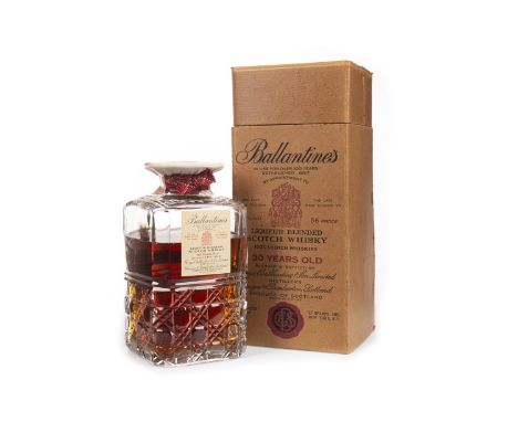 BALLANTINE'S 30 YEARS OLD CRYSTAL DECANTER - LOW FILL Blended Scotch Whisky Bottled pre-1952. 4/5 quart, 86° proof, in box wi