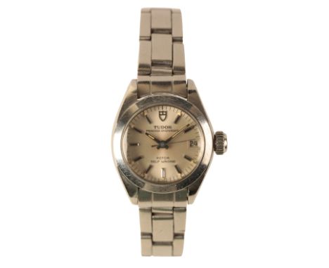 A TUDOR PRINCESS OYSTER DATE LADY'S STAINLESS STEEL BRACELET WATCH, with automatic movement, the silver dial with date apertu