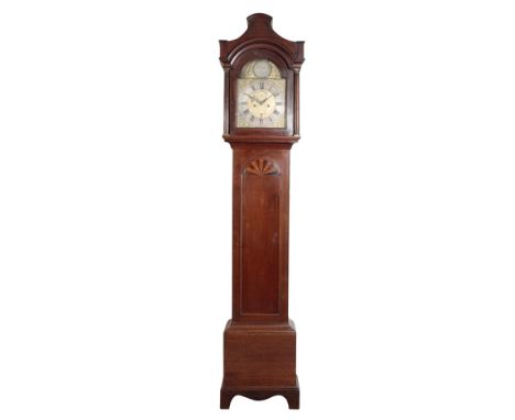 A GEORGE III OAK LONGCASE CLOCK, the 30cm brass arched dial, with silvered chapter ring, seconds wheel and date aperture, the