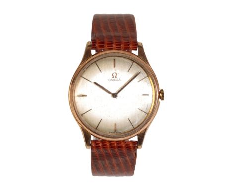 OMEGA GOLD-PLATED &amp; GOLD-CAPPED GENTLEMAN'S WRISTWATCH, with manual wind movement, the silver dial with gold batten numer
