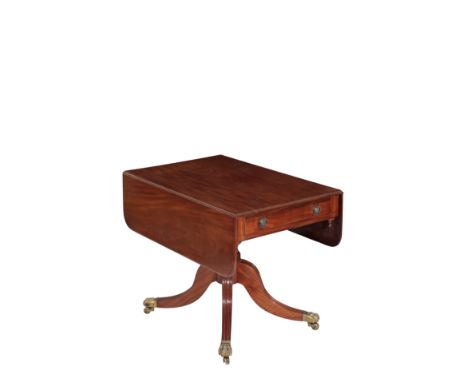 A LATE GEORGE III MAHOGANY SOFA OR SUPPER TABLE,, circa 1810, the drop leaves of the rectangular top with rounded corners, a 