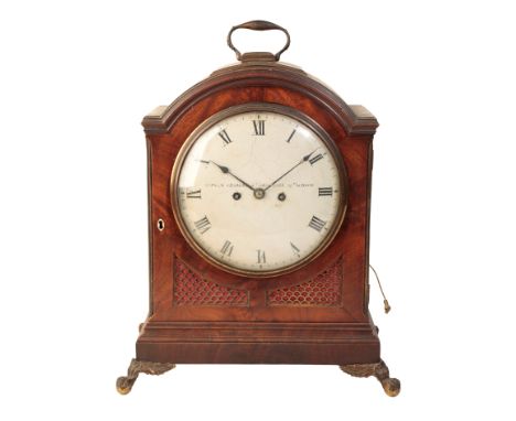 A REGENCY MAHOGANY PULL REPEAT BRACKET CLOCK, the 19.5cm round enamel dial, with Roman numerals, inscribed " Tupman Charles S