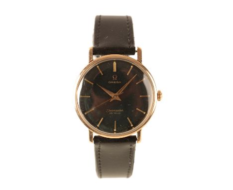 OMEGA SEAMASTER DeVILLE STEEL &amp; GOLD-CAPPED GENTLEMAN'S WRISTWATCH, with manual wind movement, the black dial with gold b