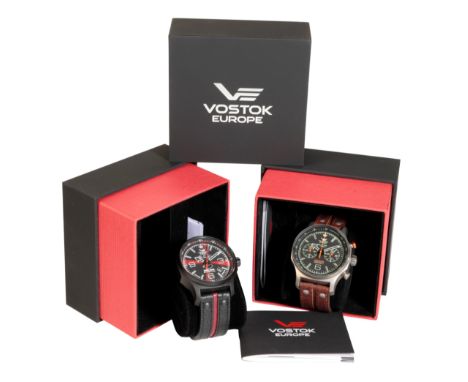 A VOSTOCK EUROPE EXPEDITION NORTH POLE 1 GENTLEMAN'S TITANIUM WRIST WATCH, with quartz movement, the black dial with subsidia