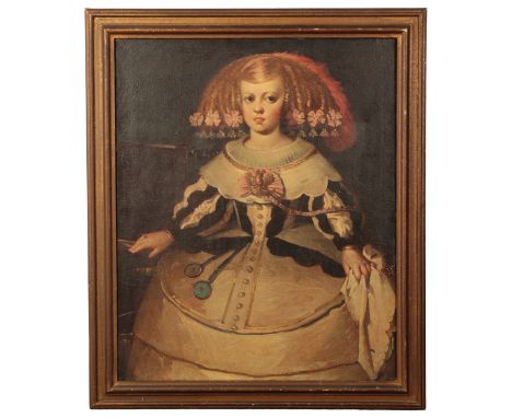 AFTER DIEGO VELASQUEZ (1599-1660) A portrait of a young girl, probably Infanta Maria Theresa of Spain, depicted three-quarter