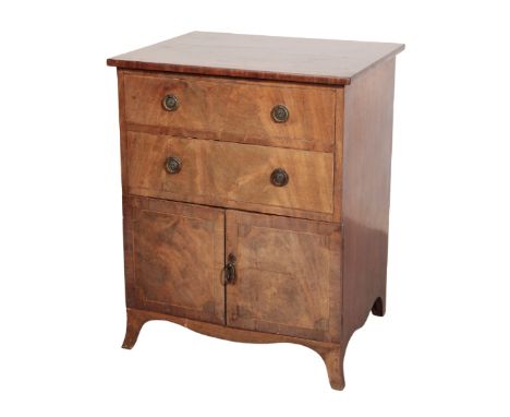 A WALNUT COMMODE, PROBABLY DUTCH,, circa 1775, with cleated top above two drawers and twin doors, on splayed feet, 76cm high,