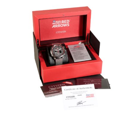 A CITIZEN ROYAL AIR FORCE RED ARROWS LIMITED EDITION NAVIHAWK GENTLEMAN'S STAINLESS STEEL BRACELET WATCH, with automatic move