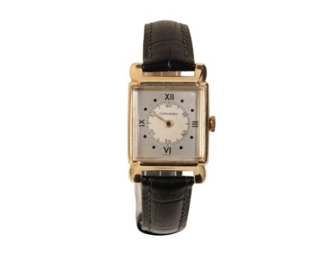 LONGINES GOLD PLATED GENTLEMAN'S WRIST WATCH, with rectangular case and manual wind movement, the silver dial with Roman nume