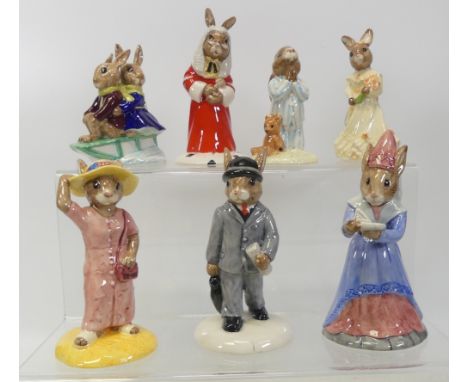 Royal Doulton Bunnykins to include Bridesmaid DB173, Bedtime DB55, Businessman DB203, Sightseer DB215, Sundial DB213, Billie 