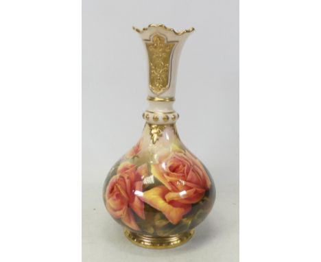 F. Wright for Paragon, handpainted porcelain bottle vase. Painted woth roses. Height: 20cm