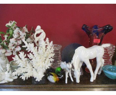 Art glass to include a model of a duck, a Costa Boda dish together with an ornamental coral on mount, model of animals and fi