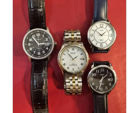 A group of four wristwatches to include Timex Indiglo 30m and a kinetic 100m Pulsar 