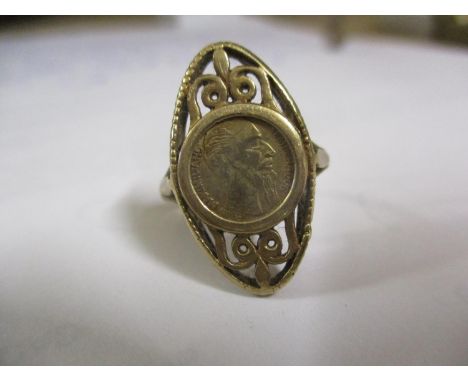 An early 20th century 9ct gold ring with oval setting with a man's portrait within, ring size M, 2.9g Location: Cab 