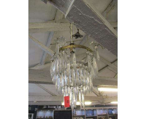 A vintage bag light with glass droplets A/F, together with a pair of matched side lights A/F and a bag of loose glass droplet