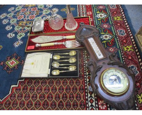 Silver to include a set of silver gild Coronation 1937 anointing spoons, a scent bottle and an atomiser with silver collar, a