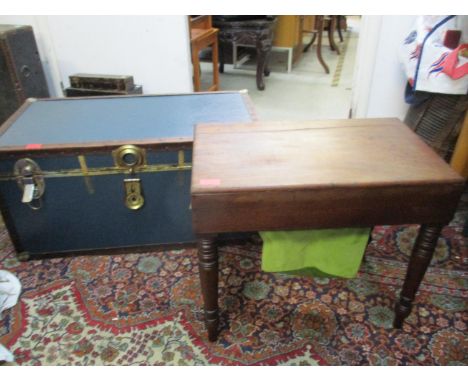 A Victorian mahogany commode converted to a sewing/work box and a cabin trunk 