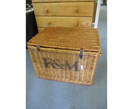 A large Fortnum and Masons hamper with leather straps and side handles, 45 h x 55 w x 60cm dLocation: RWB 