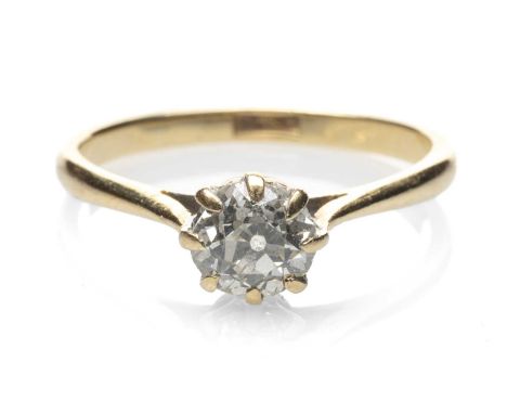 18CT GOLD DIAMOND SOLITAIRE RING, claw set, the single old European cut stone measuring 0.5cts approx., ring size M, 2.4gmsPr