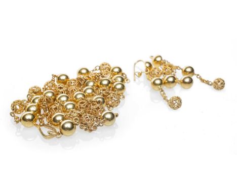 YELLOW METAL MULTI-LINK CHAIN, 78cms long, stamped '22K', together with pair of matching earrings, 36.6gms gross (3)Provenanc