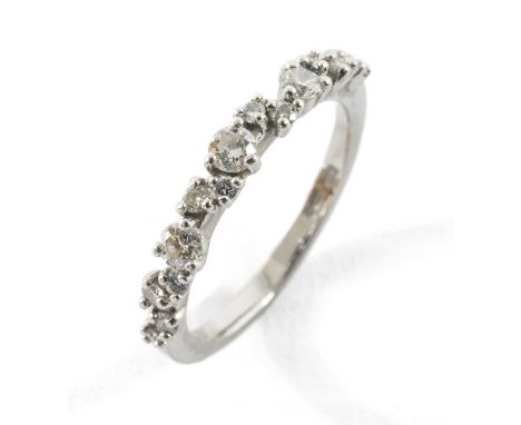 15-STONE PLATINUM & DIAMOND HALF HOOP RING, Pravins Ltd., ring size I/J, tot diamond wt appr 0.33cts, wt 2.7g, in Pravins jew