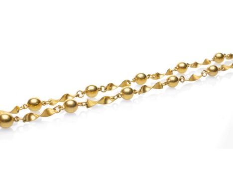 YELLOW METAL NECKLACE, ball and spiral link, 60.5cms long, stamped '916', 23.6gmsProvenance: deceased estate Neath Port Talbo