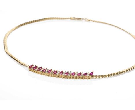 18CT GOLD RUBY & DIAMOND NECKLACE, 44cms long, 25.0gmsProvenance: Torfaen County Borough Comments: good overall, clasp workin