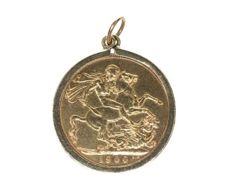 VICTORIAN GOLD SOVEREIGN, 1900, veilied head, in 9ct gold pendant mount, 9.1gmsProvenance: private collection Caerphilly Coun