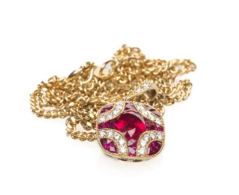 18CT GOLD RUBY & DIAMOND PENDANT, on fine 18ct gold chain, 6.7gmsProvenance: Torfaen County Borough Comments: good overall, c