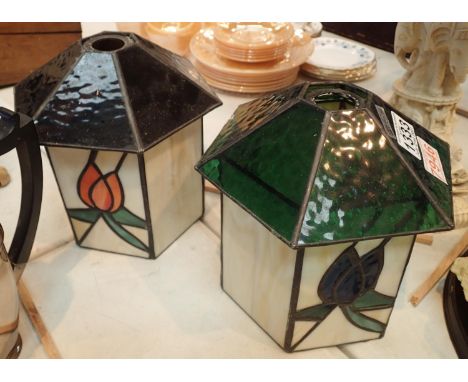 Two glass type ceiling lamp shades. Not available for in-house P&amp;P, contact Paul O'Hea at Mailboxes on 01925 659133 