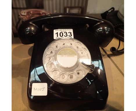 Black, GPO746 retro rotary telephone replica of the 1970s classic compatible with modern telephone banking and any standard a