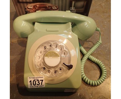 Green, GPO746 retro rotary telephone replica of the 1970s classic compatible with modern telephone banking and any standard a