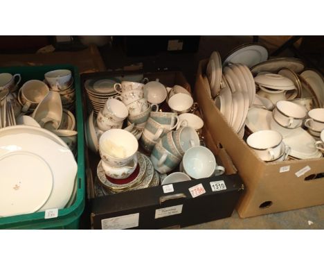 Three boxes of mixed ceramic tea sets including Wedgwood etc. Not available for in-house P&amp;P, contact Paul O'Hea at Mailb