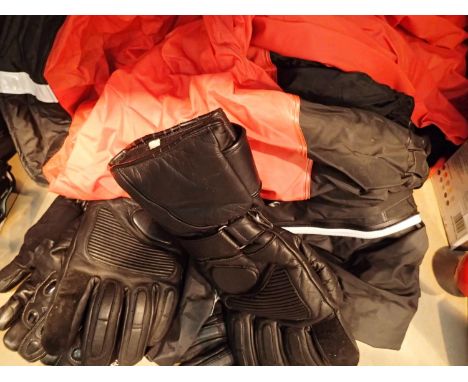 Three pairs of motorcycle gloves, size M, waterproof all-in-one and motorcycle bike cover. P&amp;P Group 2 (£18+VAT for the f