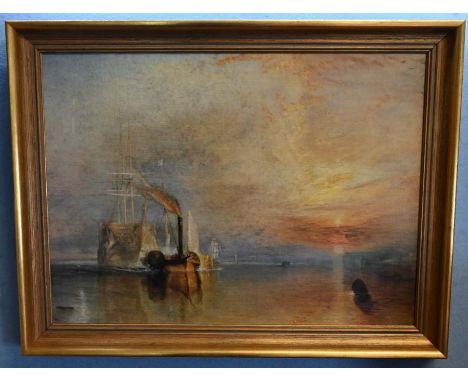 After J M W Turner RA (1775-1851). a gilt framed oleograph on canvas print of The Fighting Temeraire - 